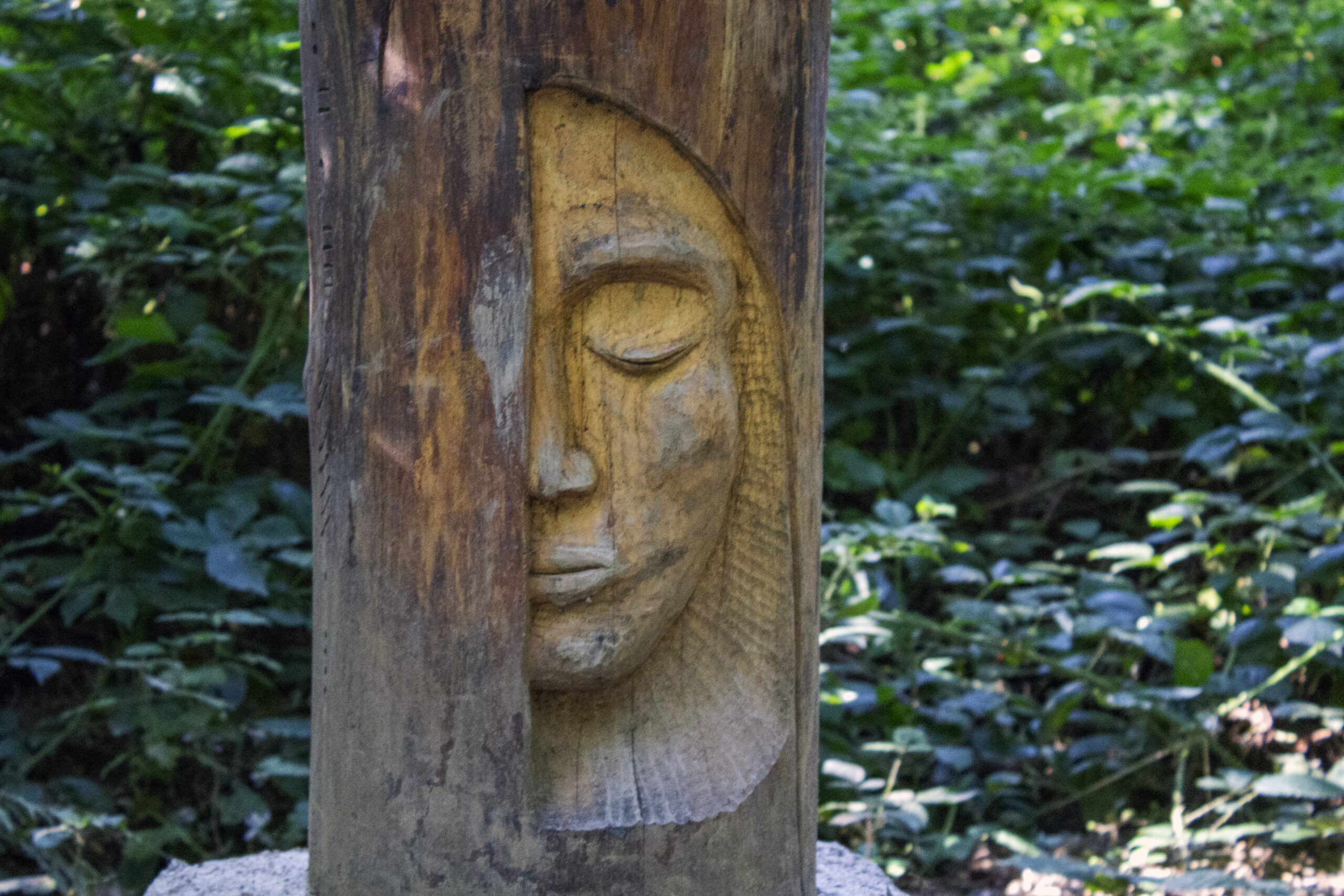 Wood carving on buggy trail at Tintern